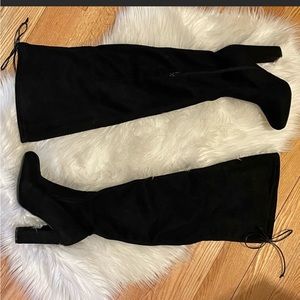 Black faux suede high heels over the knee boots